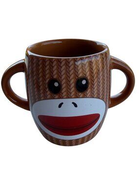 Galerie Sock Monkey Ceramic 16 oz. Novelty Coffee Mug w/Two-Handles 4" Tall